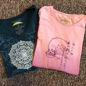 TWO long sleeve Earth Yoga Tops!  Teal and Purple